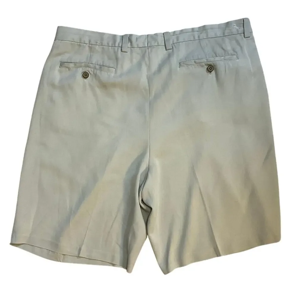 Tommy Bahama Mens 35 Silk Blend Pleated Shorts Khaki 9” Inseam Classic Golf